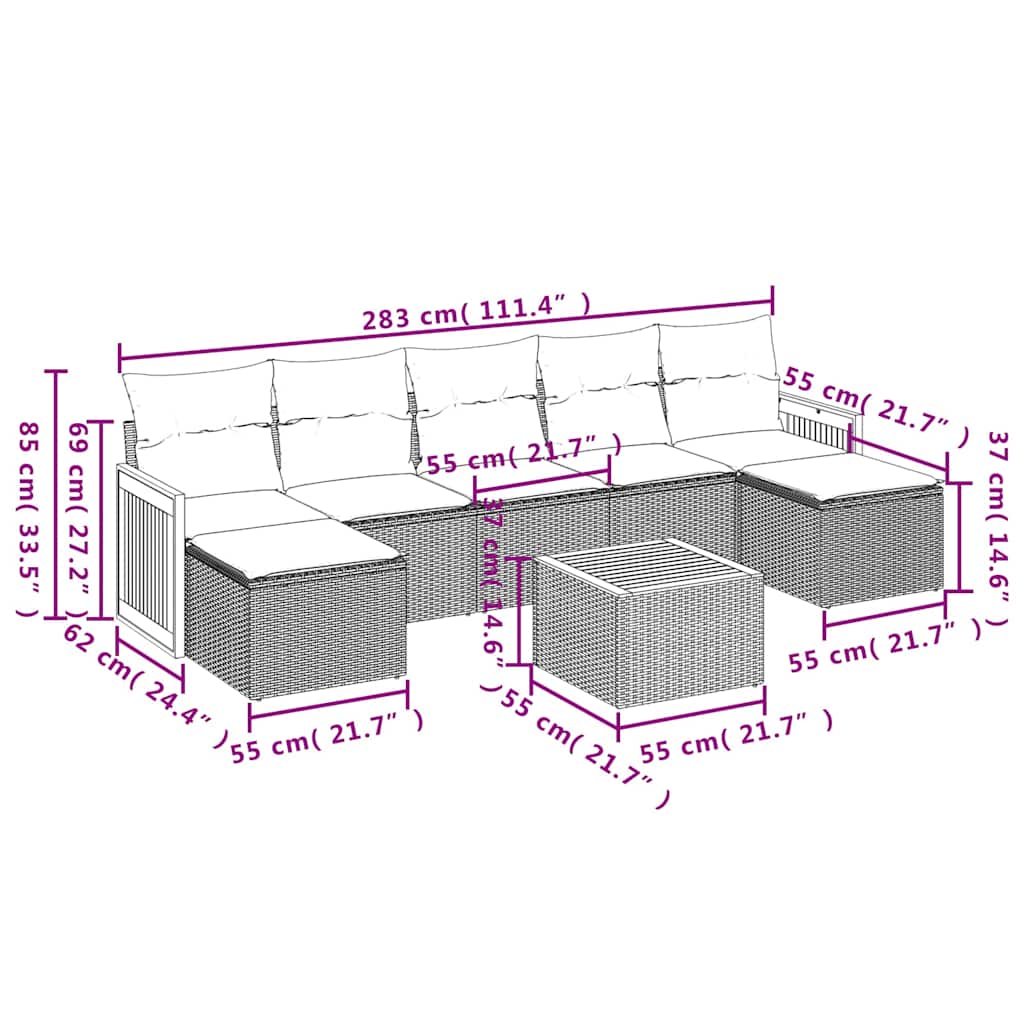 Set Divani da Giardino con Cuscini 8 pz Nero in Polyrattan | homemem39