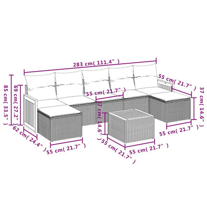Set Divani da Giardino con Cuscini 8 pz Nero in Polyrattan