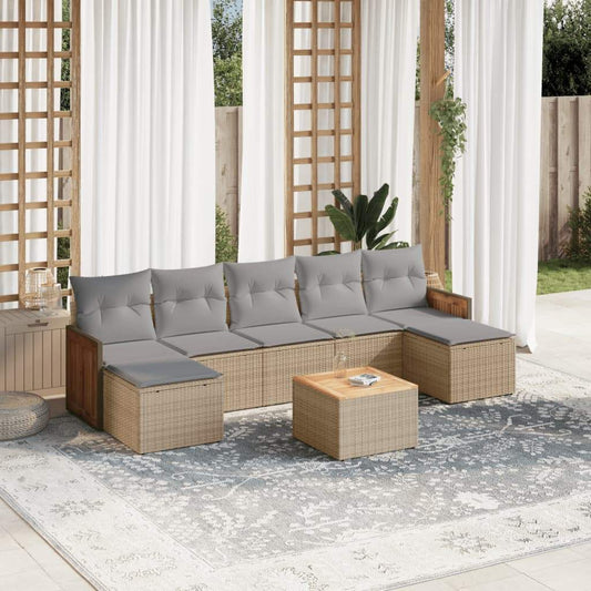 Set Divano da Giardino 8 pz con Cuscini Beige in Polyrattan - homemem39