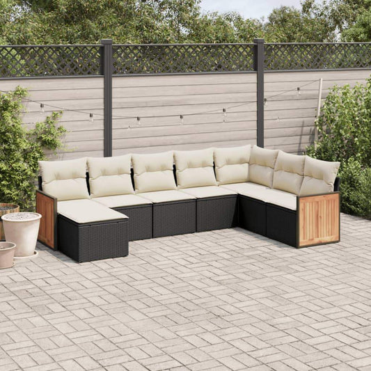 Set Divani da Giardino con Cuscini 8 pz Nero in Polyrattan - homemem39