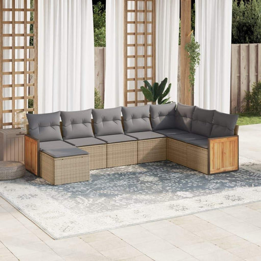 Set Divano da Giardino 8 pz con Cuscini Beige in Polyrattan - homemem39