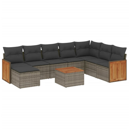 Set Divano da Giardino 9 pz con Cuscini Grigio in Polyrattan | homemem39