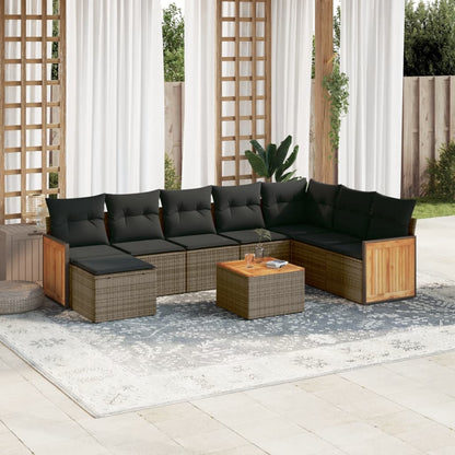 Set Divano da Giardino 9 pz con Cuscini Grigio in Polyrattan | homemem39