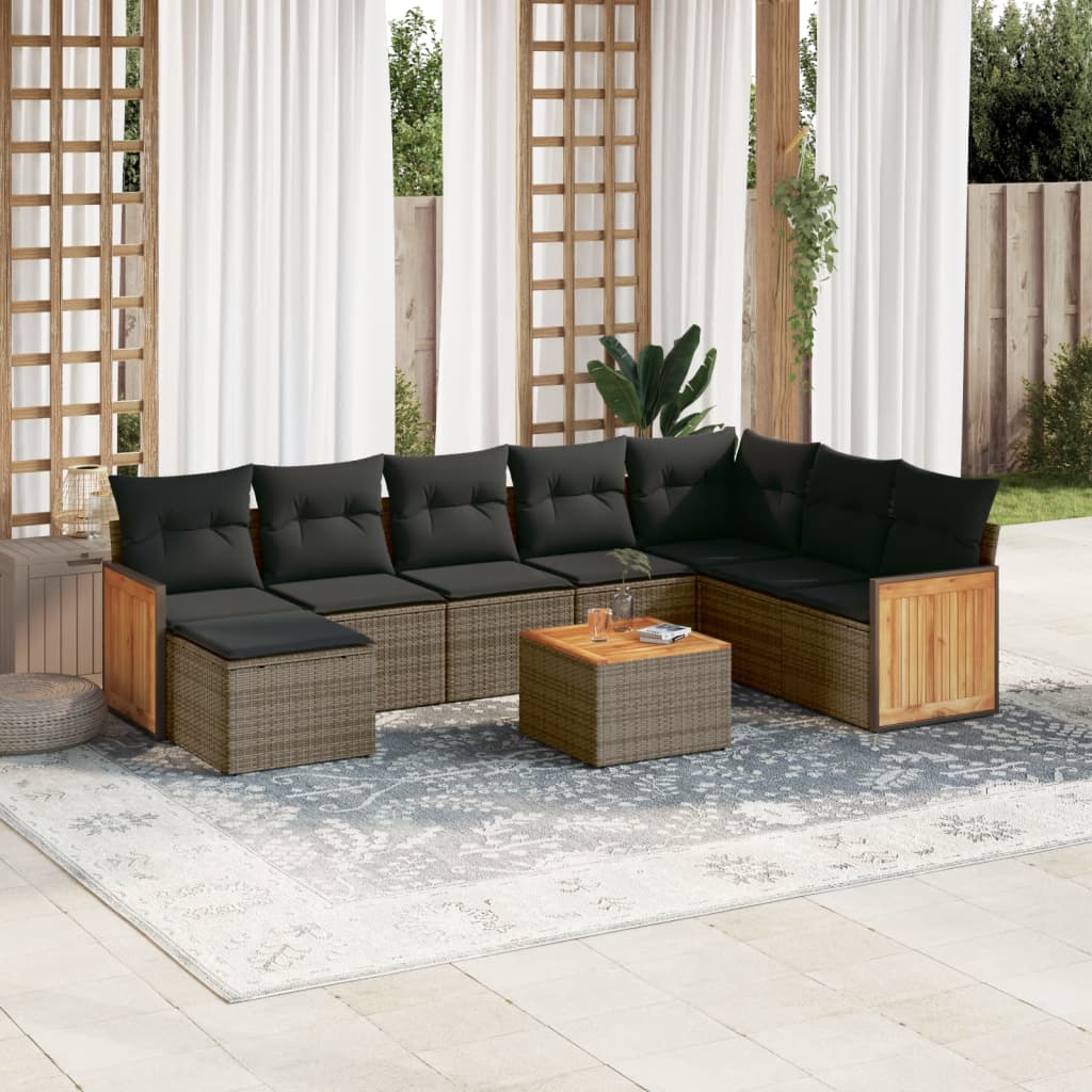 Set Divano da Giardino 9 pz con Cuscini Grigio in Polyrattan - homemem39