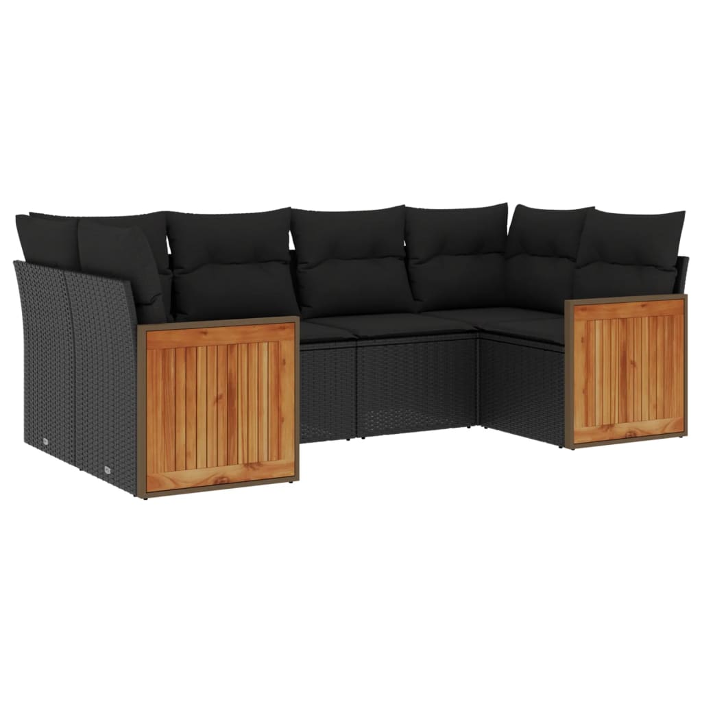Set Divano da Giardino 6 pz con Cuscini Nero in Polyrattan - homemem39