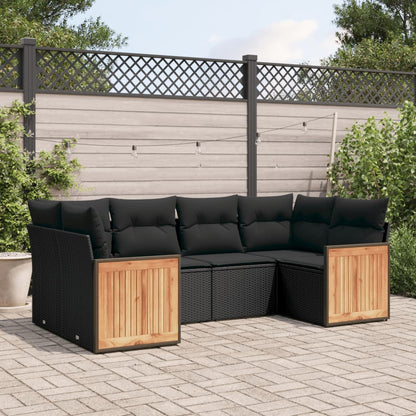 Set Divano da Giardino 6 pz con Cuscini Nero in Polyrattan - homemem39