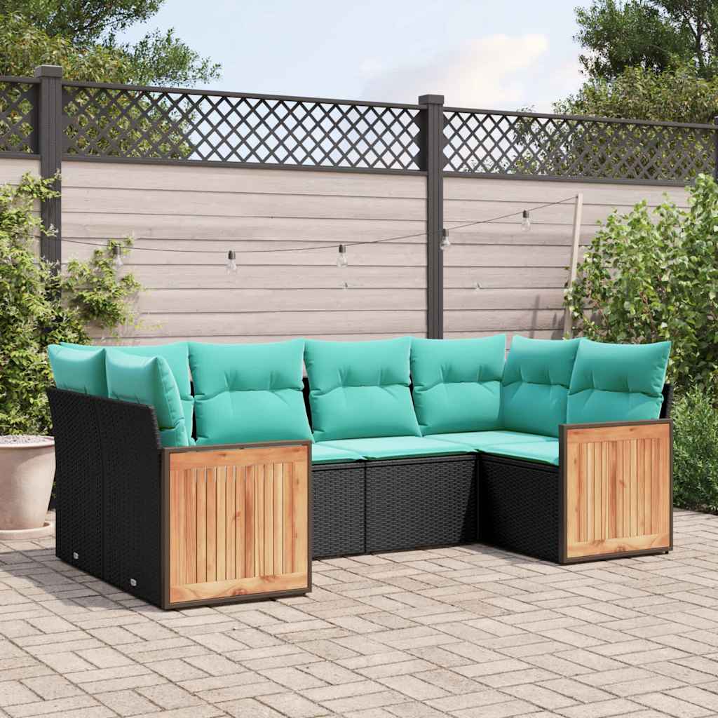 Set Divani da Giardino 6 pz con Cuscini Nero in Polyrattan | homemem39