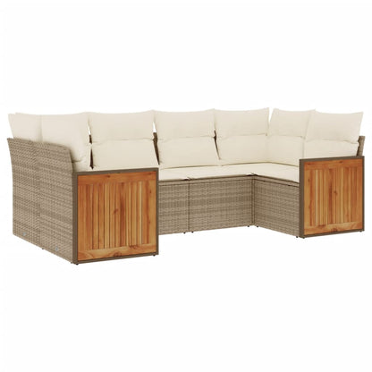 Set Divano da Giardino 6 pz con Cuscini Beige in Polyrattan - homemem39