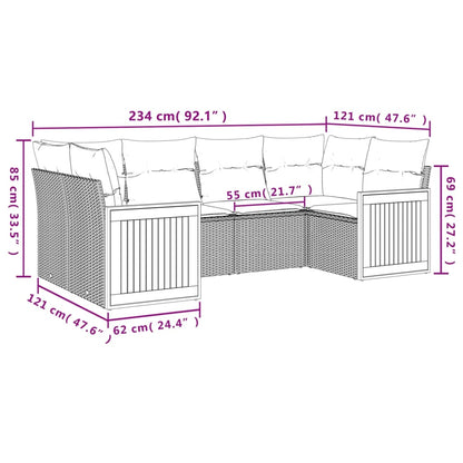 Set Divano da Giardino 6 pz con Cuscini Beige in Polyrattan | homemem39