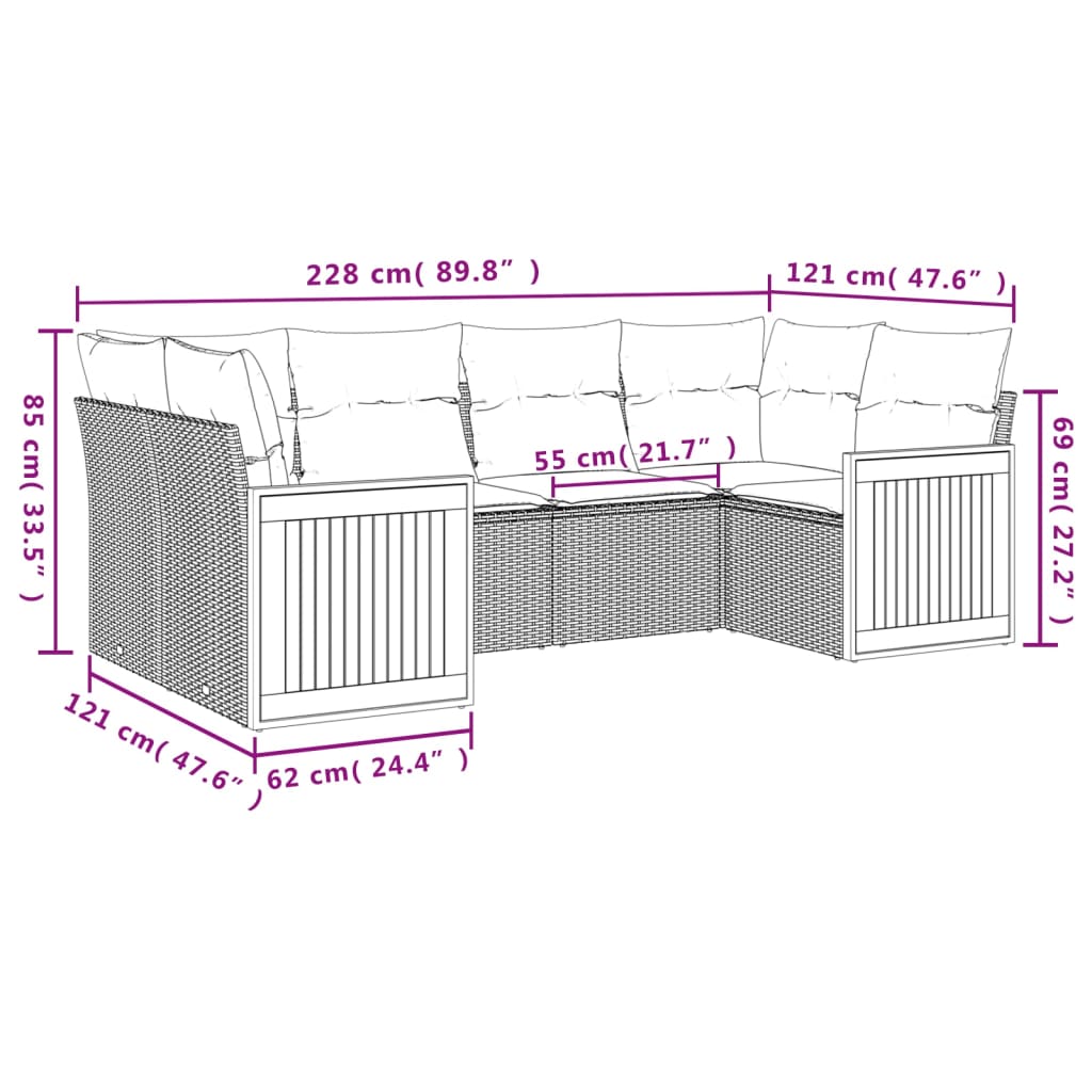 Set Divano da Giardino 6 pz con Cuscini Grigio in Polyrattan | homemem39