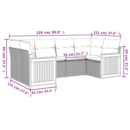 Set Divano da Giardino 6 pz con Cuscini Grigio in Polyrattan | homemem39