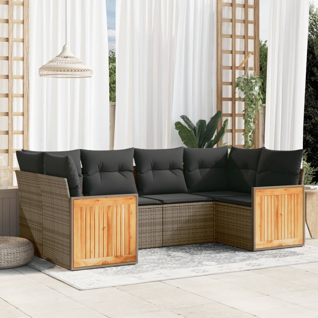 Set Divano da Giardino 6 pz con Cuscini Grigio in Polyrattan - homemem39