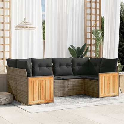 Set Divano da Giardino 6 pz con Cuscini Grigio in Polyrattan - homemem39