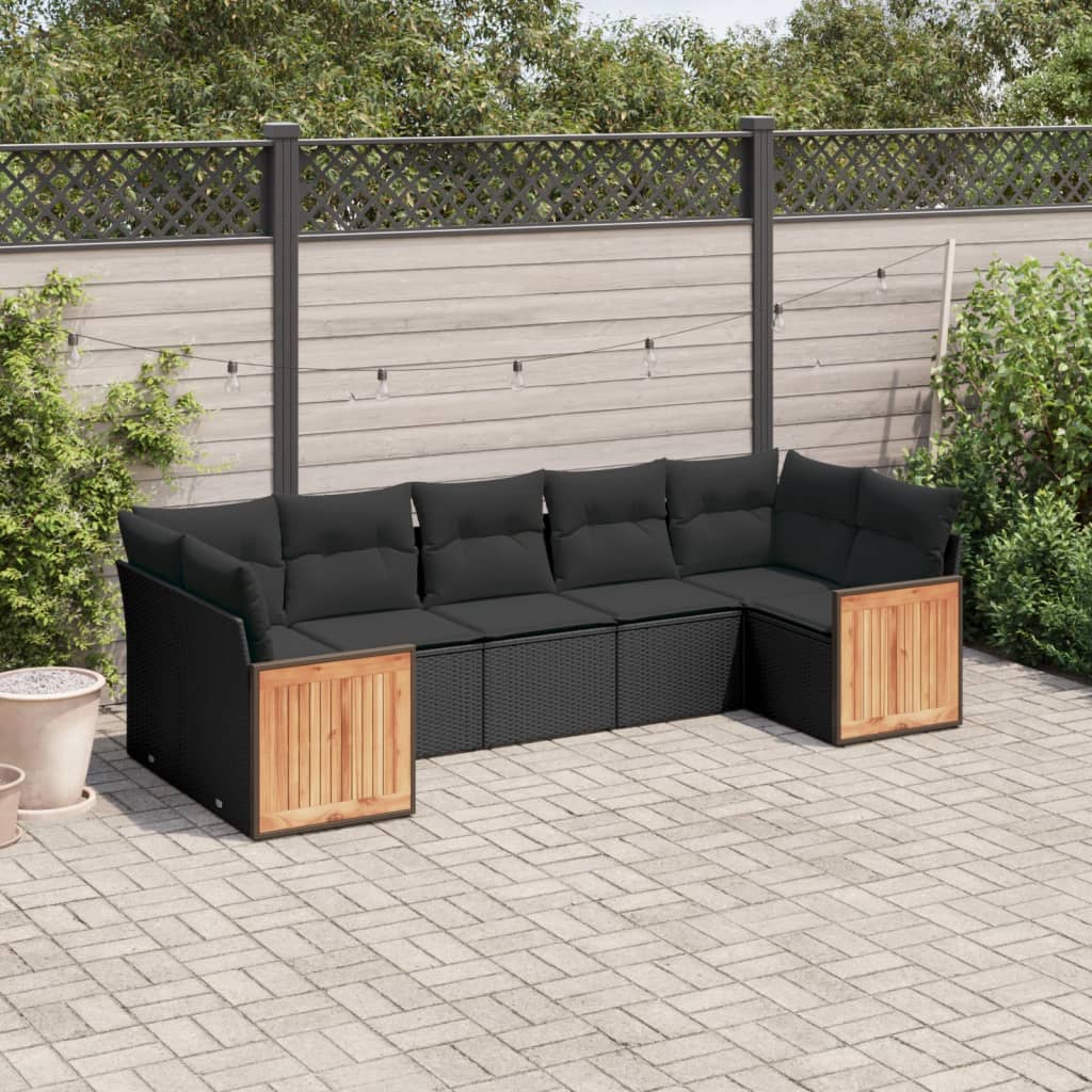Set Divani da Giardino con Cuscini 7pz Nero Polyrattan - homemem39