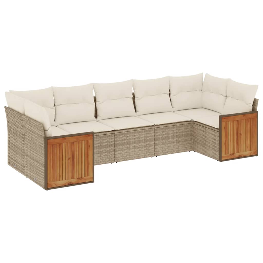 Set Divani da Giardino 7 pz con Cuscini Beige in Polyrattan - homemem39