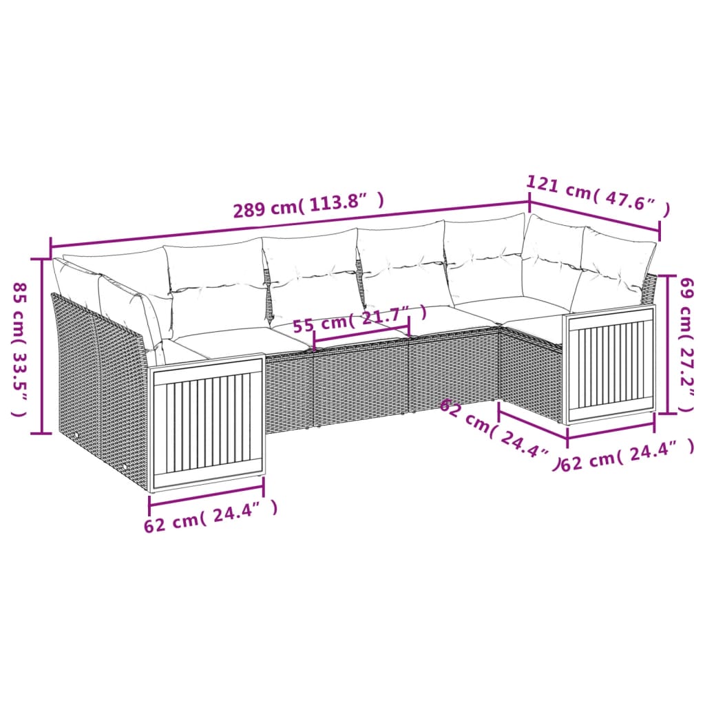 Set Divani da Giardino 7 pz con Cuscini Beige in Polyrattan | homemem39