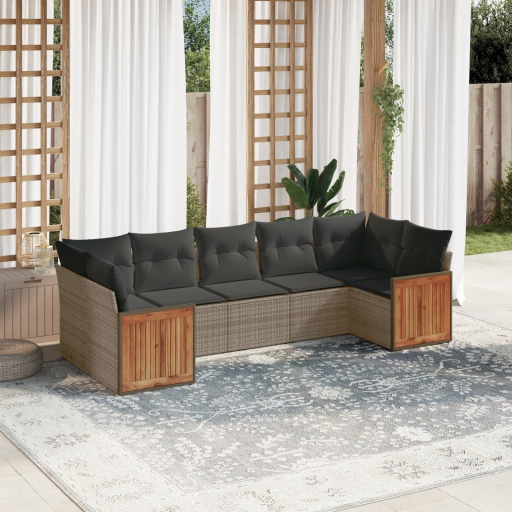 Set Divani da Giardino 7 pz con Cuscini Grigio in Polyrattan | homemem39