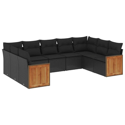 Set Divani da Giardino 9 pz con Cuscini Nero in Polyrattan | homemem39