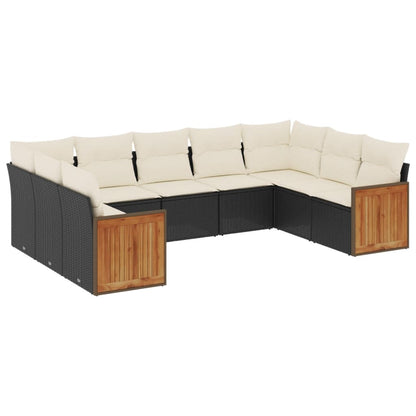 Set Divani da Giardino 9 pz con Cuscini Nero in Polyrattan | homemem39