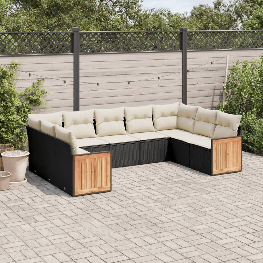 Set Divani da Giardino 9 pz con Cuscini Nero in Polyrattan - homemem39