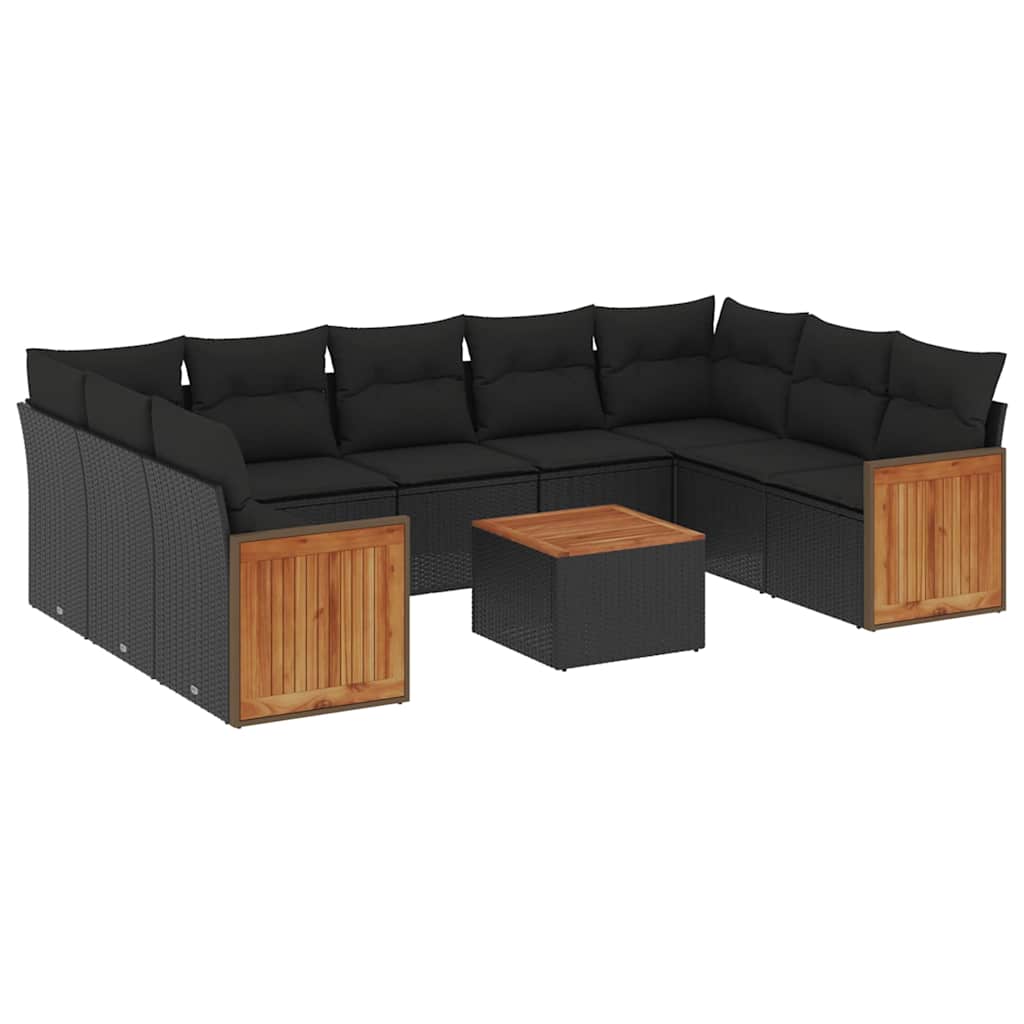 Set Divani da Giardino 10pz con Cuscini in Polyrattan Nero | homemem39