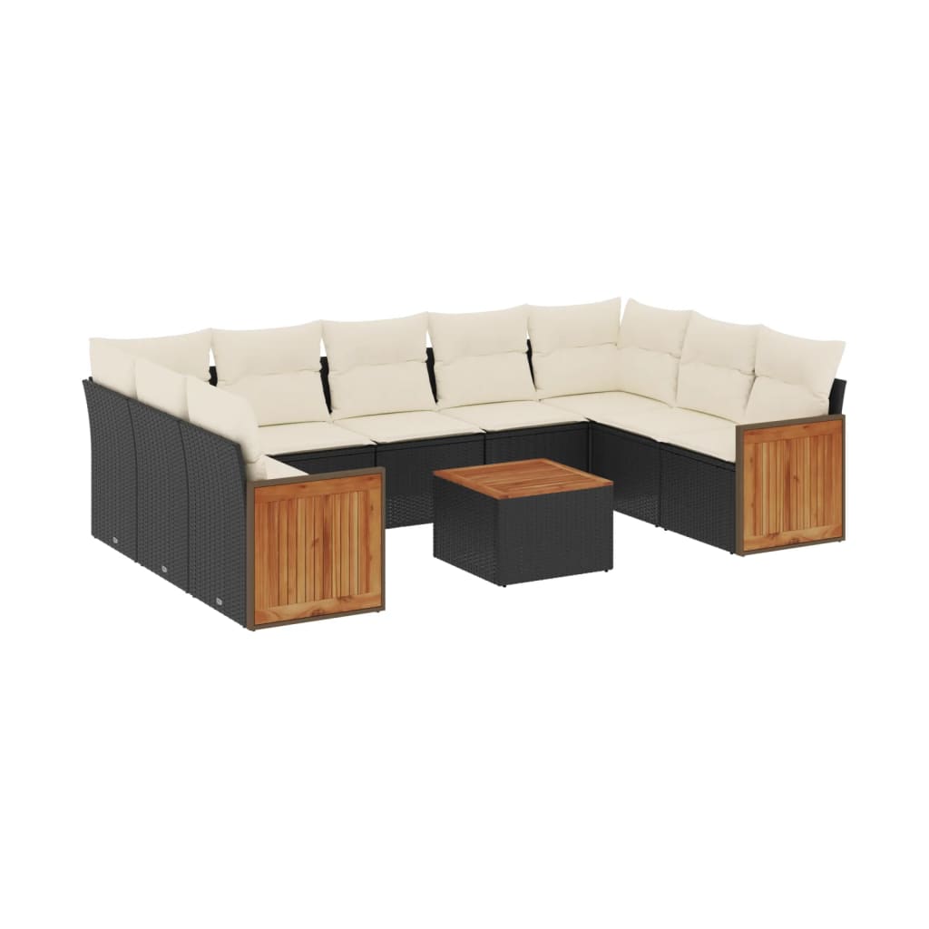 Set Divani da Giardino 10pz con Cuscini in Polyrattan Nero | homemem39