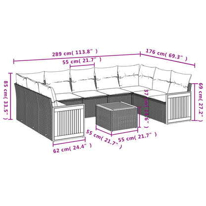 Set Divani da Giardino 10pz con Cuscini in Polyrattan Nero | homemem39