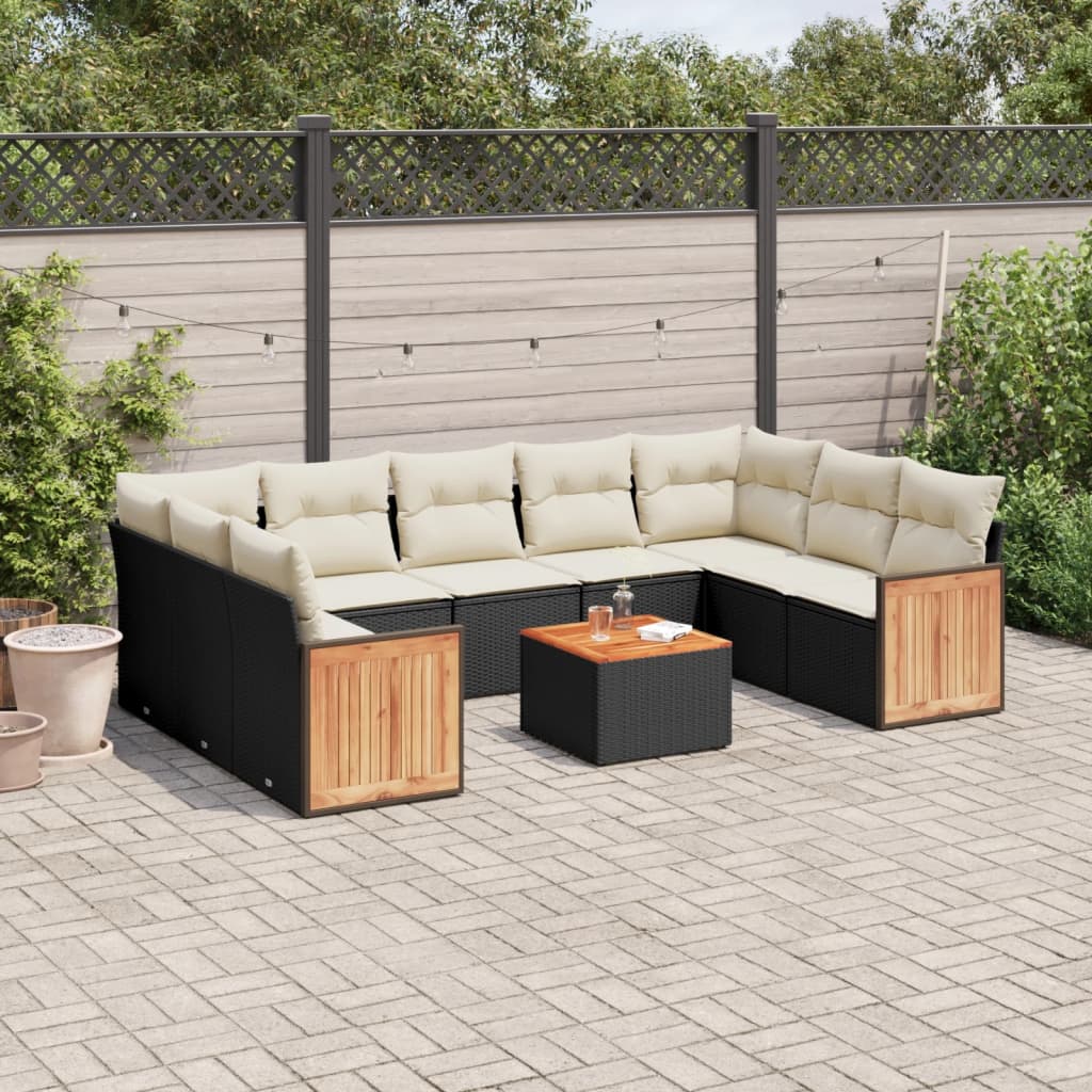 Set Divani da Giardino 10pz con Cuscini in Polyrattan Nero | homemem39