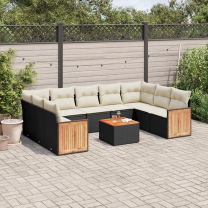 Set Divani da Giardino 10pz con Cuscini in Polyrattan Nero - homemem39