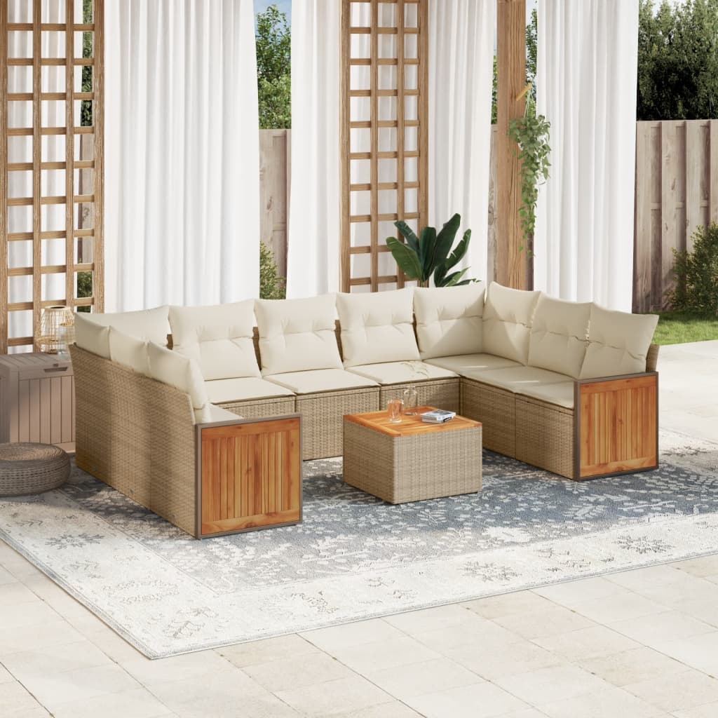 Set Divano da Giardino 10 pz con Cuscini Beige in Polyrattan - homemem39