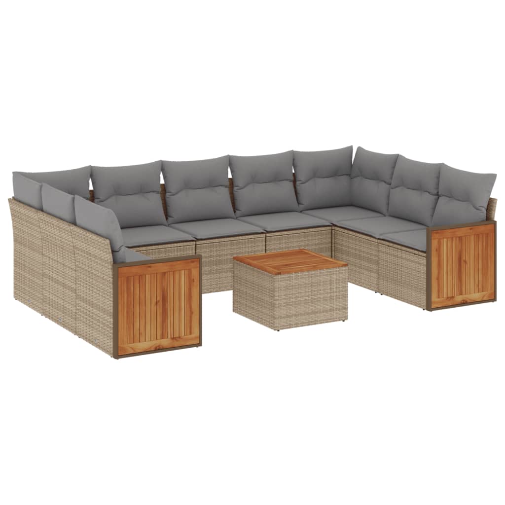 Set Divano da Giardino 10 pz con Cuscini Beige in Polyrattan | homemem39