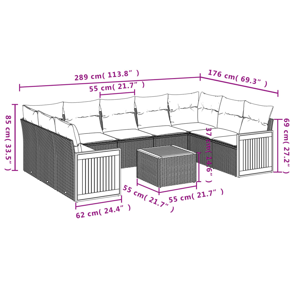 Set Divano da Giardino 10 pz con Cuscini Beige in Polyrattan | homemem39