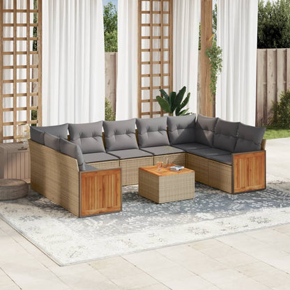 Set Divano da Giardino 10 pz con Cuscini Beige in Polyrattan | homemem39