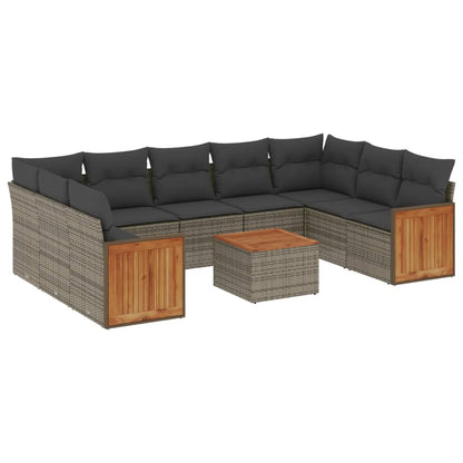 Set Divano da Giardino 10 pz con Cuscini Grigio in Polyrattan | homemem39