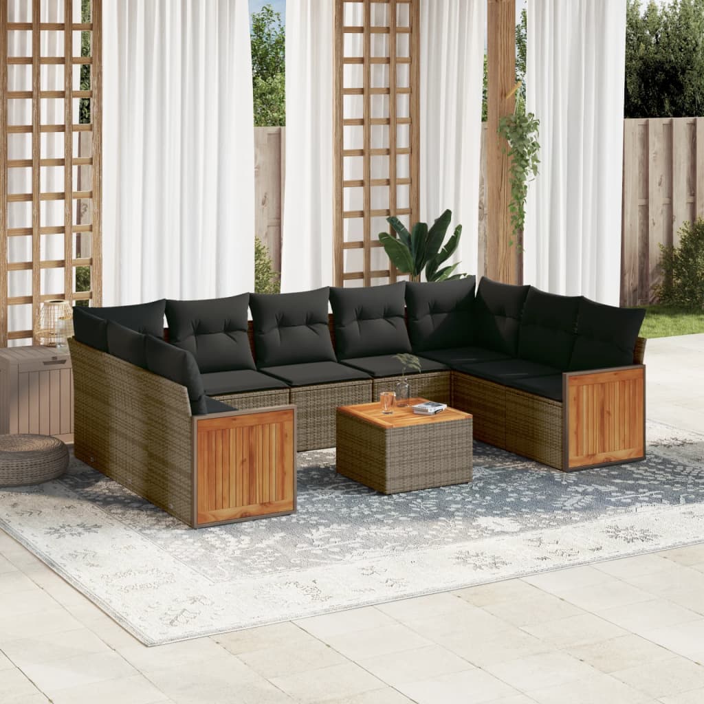 Set Divano da Giardino 10 pz con Cuscini Grigio in Polyrattan | homemem39