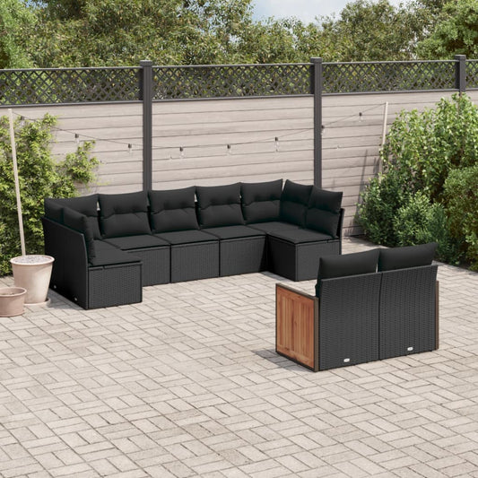 Set Divani da Giardino 9 pz con Cuscini Nero in Polyrattan - homemem39