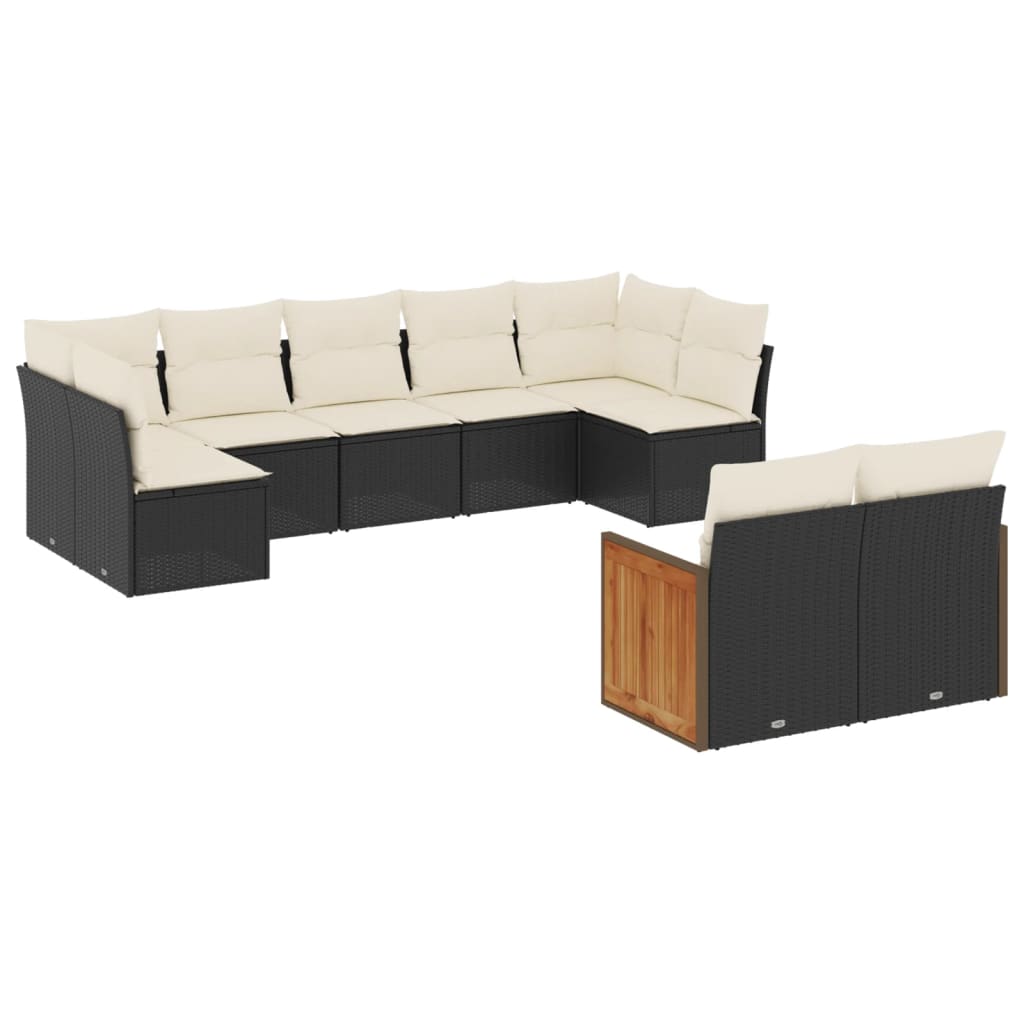 Set Divani da Giardino 9 pz con Cuscini Nero in Polyrattan - homemem39