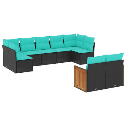 Set Divani da Giardino 9 pz con Cuscini Nero in Polyrattan | homemem39