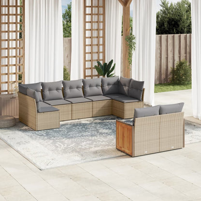 Set Divano da Giardino 9 pz con Cuscini Beige in Polyrattan - homemem39
