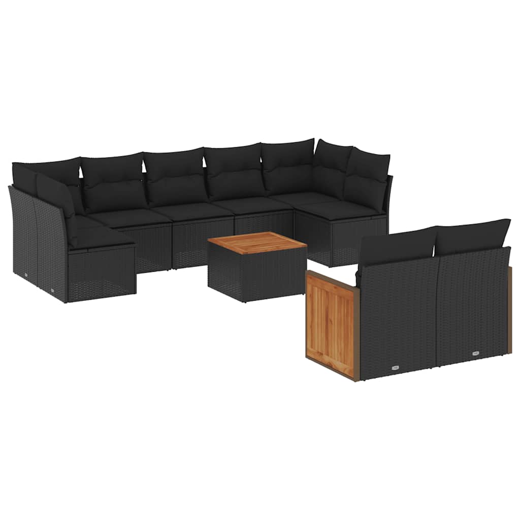 Set Divani da Giardino 10pz con Cuscini in Polyrattan Nero | homemem39