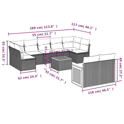 Set Divani da Giardino 10pz con Cuscini in Polyrattan Nero | homemem39