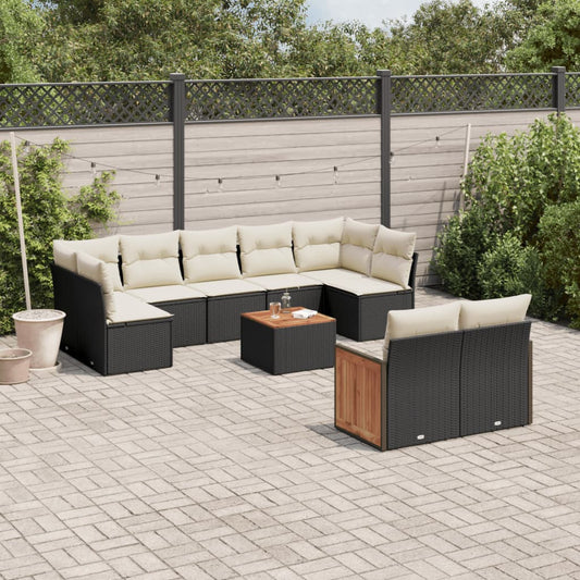 Set Divani da Giardino 10pz con Cuscini in Polyrattan Nero | homemem39