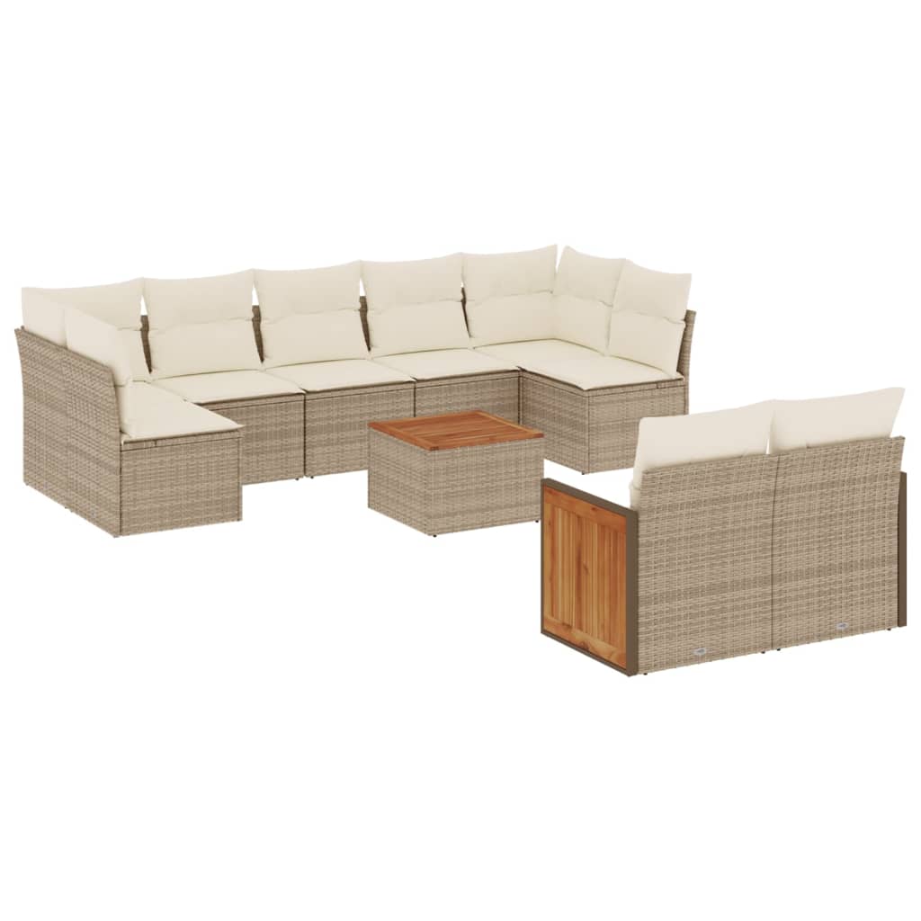 Set Divano da Giardino 10 pz con Cuscini Beige in Polyrattan - homemem39