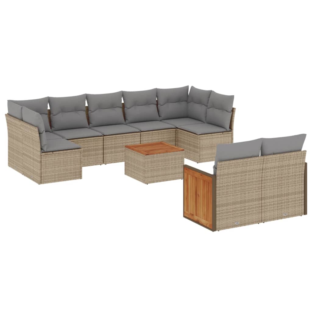 Set Divano da Giardino 10 pz con Cuscini Beige in Polyrattan - homemem39