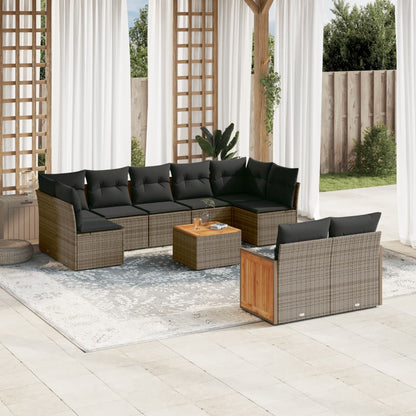 Set Divano da Giardino 10 pz con Cuscini Grigio in Polyrattan | homemem39