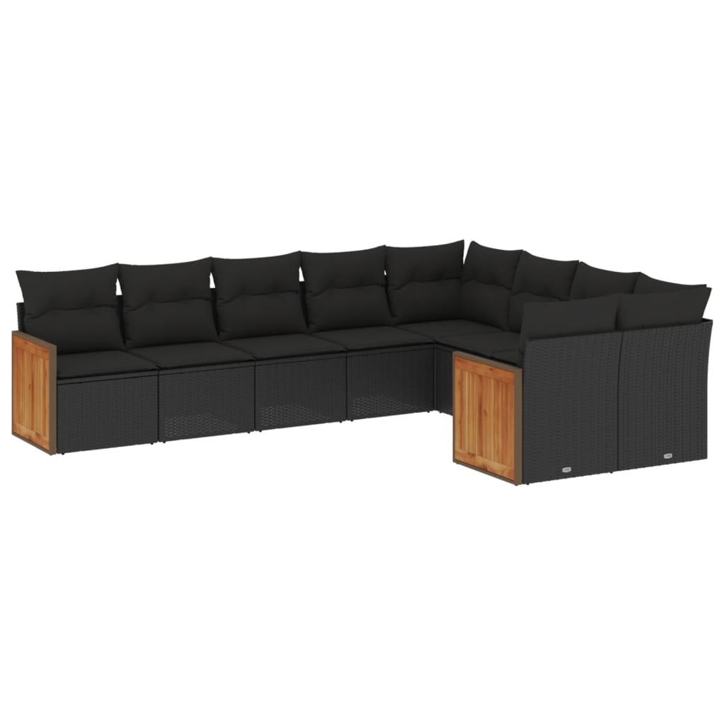 Set Divani da Giardino 9 pz con Cuscini Nero in Polyrattan - homemem39