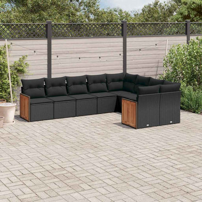 Set Divani da Giardino 9 pz con Cuscini Nero in Polyrattan | homemem39