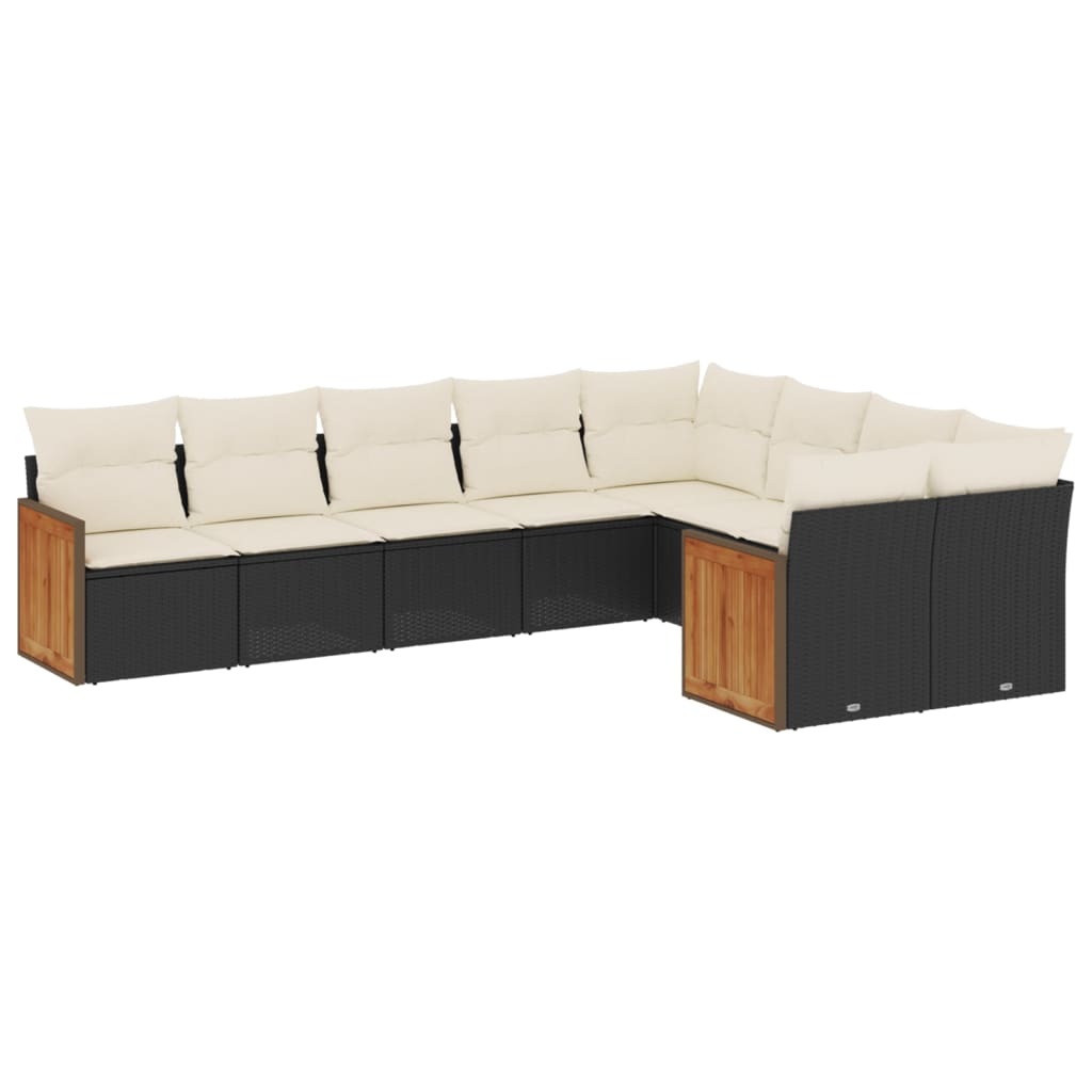 Set Divani da Giardino 9 pz con Cuscini Nero in Polyrattan | homemem39