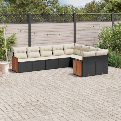 Set Divani da Giardino 9 pz con Cuscini Nero in Polyrattan - homemem39