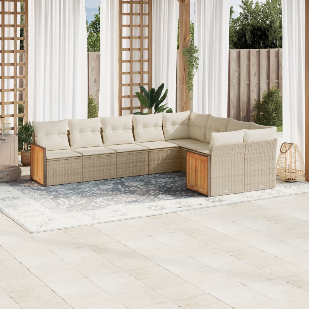 Set Divano da Giardino 9 pz con Cuscini Beige in Polyrattan - homemem39